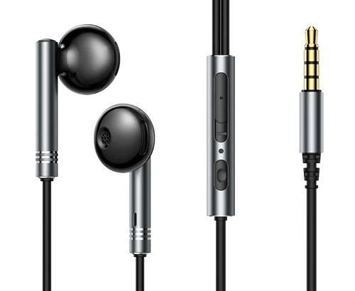 Joyroom Wired Series Half In-Ear Metal Wired Earbuds, black, powerful super bass effect