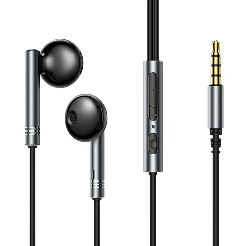 Joyroom Wired Series Half In-Ear Metal Wired Earbuds, black, powerful super bass effect