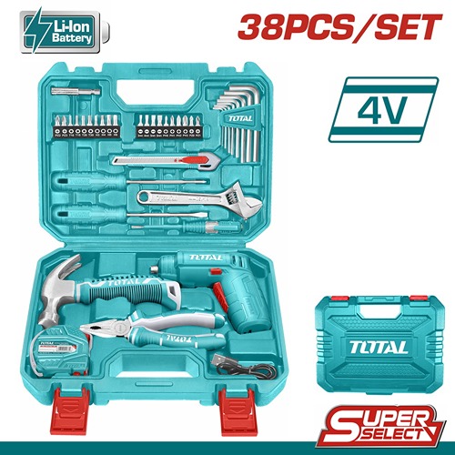 TOTAL Cordless screwdriver + Tools Set 38 Pieces