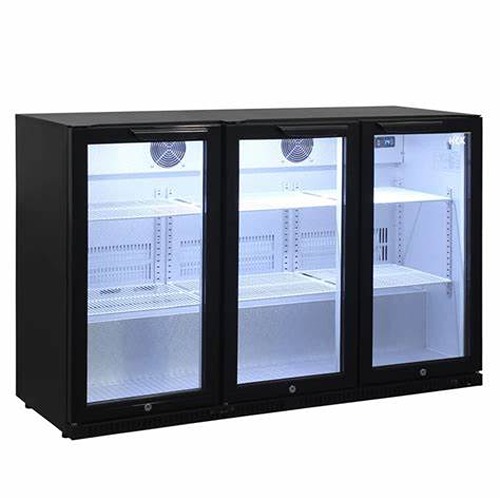 Three sliding door black back bar cooler 320L under counter bottle cooler